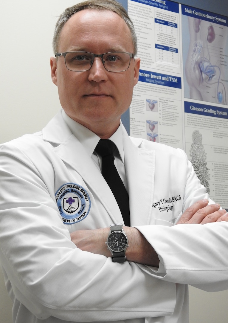 The Center for Prostate Disease Research (CPDR) Director at Walter Reed, U.S. Navy Cmdr. (Dr.) Gregory Chesnut, stresses the importance of early screening in fighting and treating prostate cancer, the most common cancer diagnosed among men in the U.S.