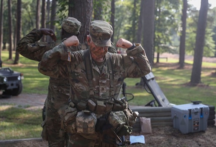 Soldiers with the Louisiana Army National Guard’s 2nd Squadron, 108th Cavalry Regiment, 256th Infantry Brigade Combat Team, conduct standard warrior tasks, such as weapons assembly and disassembly and hand and arm signals, during the unit’s annual spur ride at Camp Minden, Louisiana, Aug. 24, 2024.