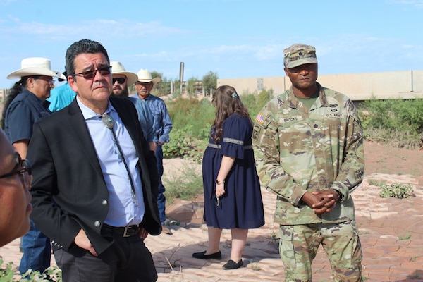 Assistant Secretary of the Army for Civil Works Michael Connor and Los Angeles District Deputy commander Lt. Col. Stephen Brooks visit the M71 bridge located the in Navajo Nation Aug. 29 near Birdsprings, Arizona. The M71 bridge is one of 12 project sites selected to be part of a pilot program that partners the U.S. Army Corps of Engineers with economically disadvantaged communities. Under this program, USACE will pay 100 percent of the cost of these projects using funds provided by the Bipartisan Infrastructure Law.
(Photo by Robert DeDeaux, Los Angeles District PAO)