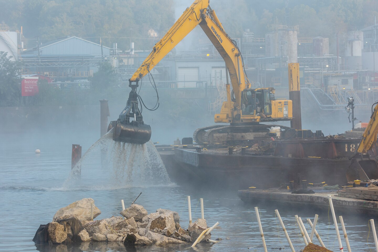 The U.S. Army Corps of Engineers Pittsburgh District opened a 100-foot-wide navigation channel for commercial vessels through the center of the dam at Monongahela River Locks and Dam 3 near Elizabeth, Pennsylvania, Thursday, Sept. 5.