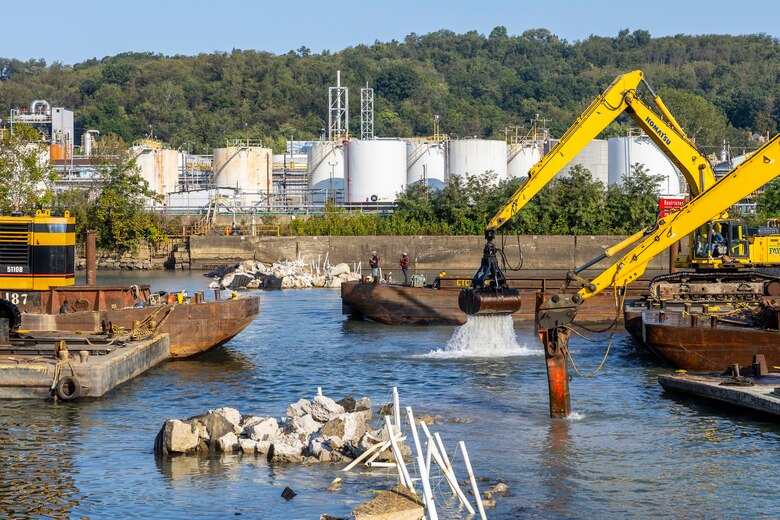 The U.S. Army Corps of Engineers Pittsburgh District opened a 100-foot-wide navigation channel for commercial vessels through the center of the dam at Monongahela River Locks and Dam 3 near Elizabeth, Pennsylvania, Thursday, Sept. 5.