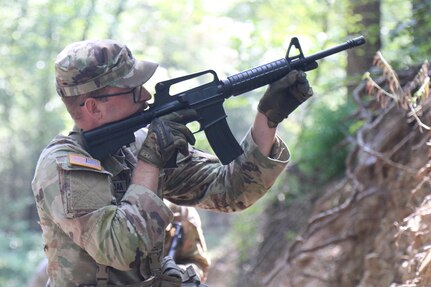 U.S. Soldiers attending the Cavalry Scout Advanced Leader Course at the 166th Regiment - Regional Training Institute conduct field training at Fort Indiantown Gap, Pennsylvania, Sept. 3, 2024. Trainees performed reconnaissance operations, conducted an ambush and classified a bridge. (U.S. Army National Guard photo by Sgt. 1st Class Shane Smith)
