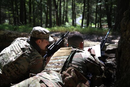 U.S. Soldiers attending the Cavalry Scout Advanced Leader Course at the 166th Regiment - Regional Training Institute conduct field training at Fort Indiantown Gap, Pennsylvania, Sept. 3, 2024. Trainees performed reconnaissance operations, conducted an ambush and classified a bridge. (U.S. Army National Guard photo by Sgt. Du-Marc Mills)