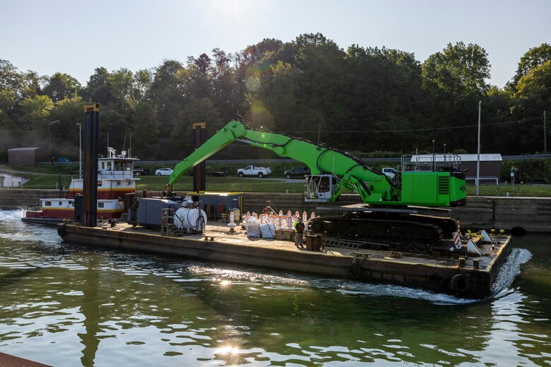 The U.S. Army Corps of Engineers Pittsburgh District opened a 100-foot-wide navigation channel for commercial vessels through the center of the dam at Monongahela River Locks and Dam 3 near Elizabeth, Pennsylvania, Thursday, Sept. 5.