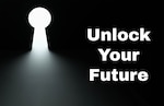 Keyhole graphic with the headline "Unlock Your Future."