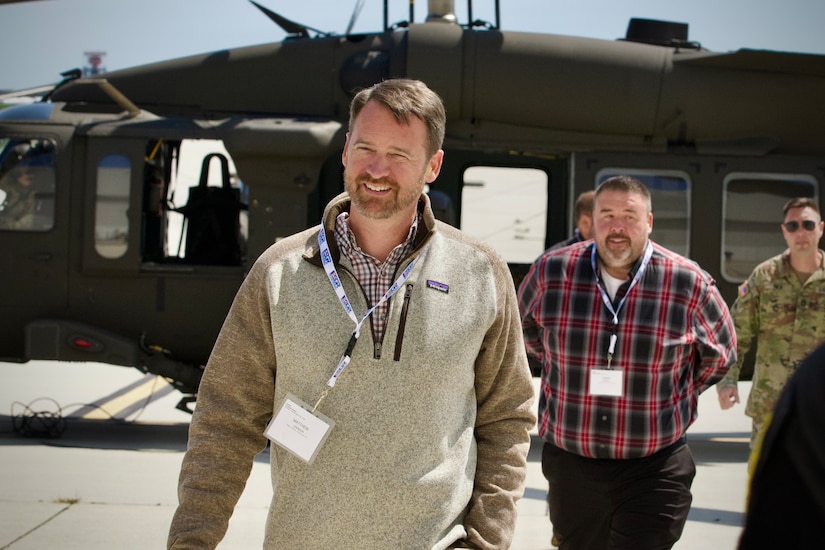 U.S. Soldiers with the 28th Expeditionary Combat Aviation Brigade operate UH-60 Black Hawk helicopters during a bosslift event at Army Aviation Support Facility #2 at Johnstown, Pennsylvania, Sept. 4, 2024. The event, which brings together employers to give them a glimpse into what their employees do while on military duty, was hosted by the Pennsylvania National Guard in conjunction with the Pennsylvania chapter of the Employer Support of the Guard and Reserve. (U.S. Army National Guard photo by Maj. Travis Mueller)