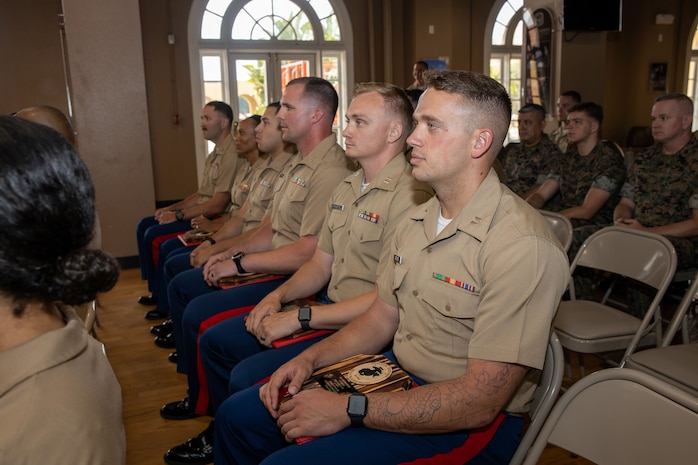 U.S. Marine Corps officers with the Marine Corps Recruiting Command are recognized for their outstanding performance and diligent efforts of the Western Recruiting Region Recruiting Offensive “Operation Overlord” at Marine Corps Recruit Depot San Diego, California, Aug. 1, 2024. Operation Overlord was a summer recruiting offensive held to foster competition amongst the recruiting force and increase productivity, while creating a contracting momentum for fiscal year 2025.  (U.S. Marine Corps photo by Cpl. Sarah M. Grawcock)