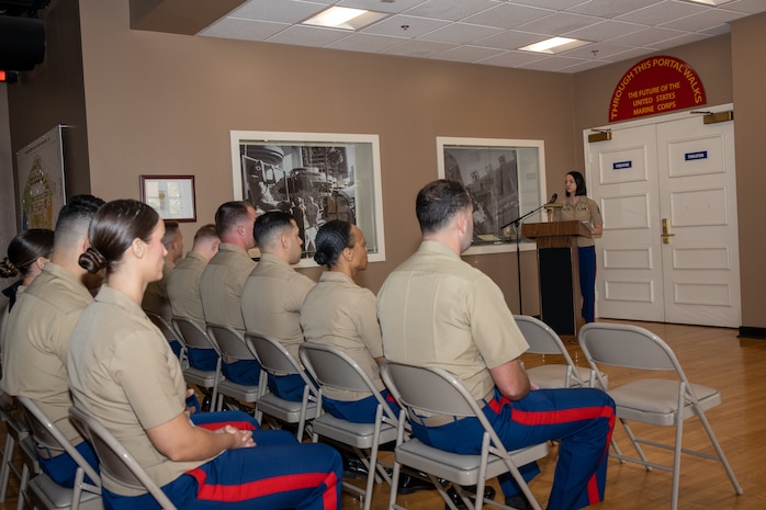 U.S. Marine Corps officers with the Marine Corps Recruiting Command are recognized for their outstanding performance and efforts during the Western Recruiting Region recruiting offensive, Operation Overlord, at Marine Corps Recruit Depot San Diego, California, Aug. 1, 2024. Operation Overlord was a summer recruiting offensive held to foster competition amongst the recruiting force and increase productivity,  while creating a contracting momentum for fiscal year 2025.  (U.S. Marine Corps photo by Cpl. Sarah M. Grawcock)