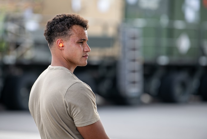 A person works on the flightline.