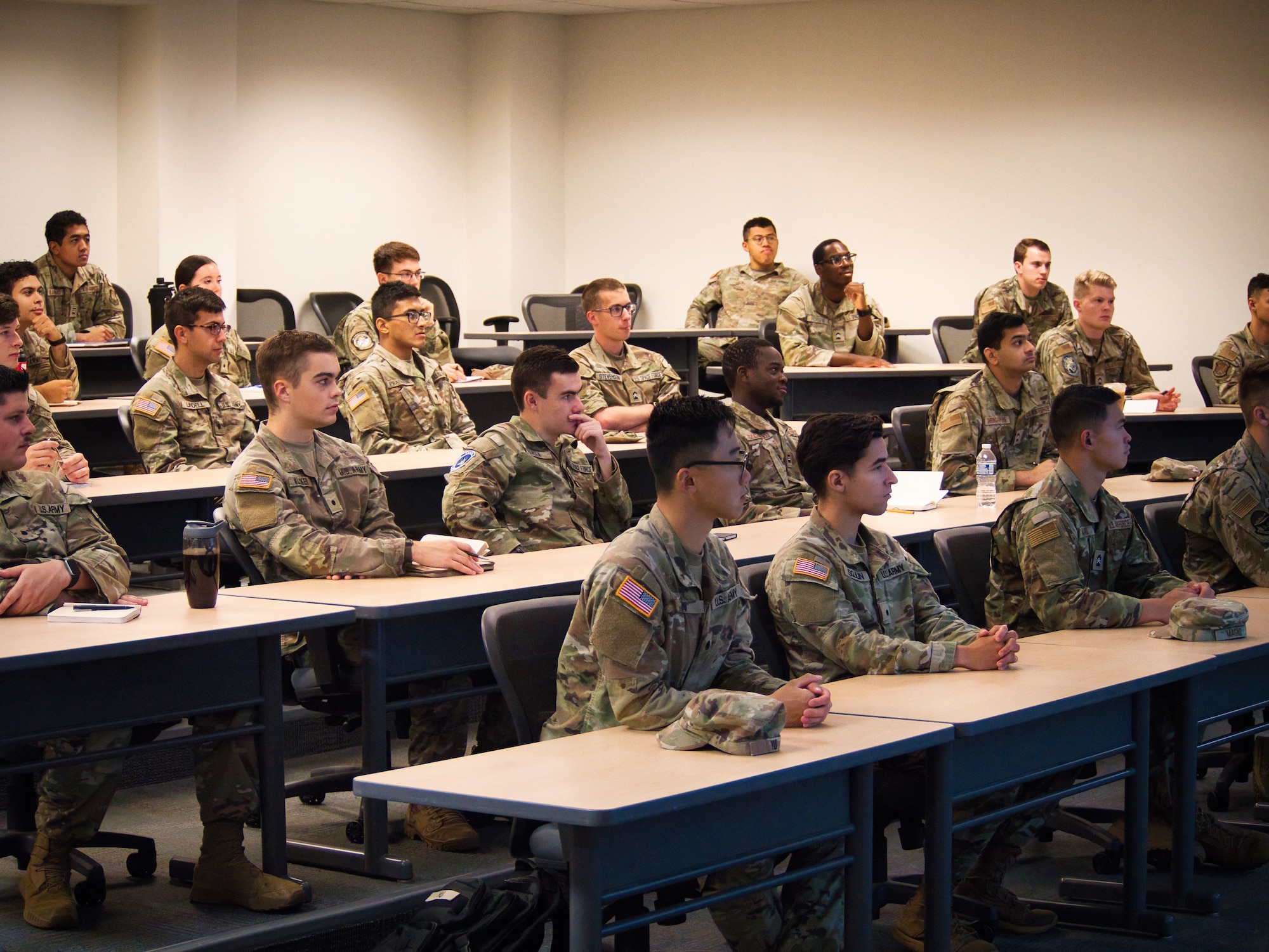 Reserve Officer Training Corps cadets spent a month learning about cyber security as part of the Air Force Institute of Technology’s Immersive Cyber Education program. The objective of the ICE program is to develop the next generation of cybersecurity leaders through an intense program that immerses students in the cybersecurity discipline while educating them on becoming future military leaders. (U.S. Air Force photo by Mark McDonald)