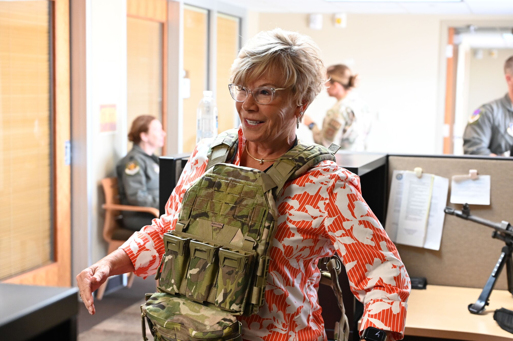 Susan Patane wears a flak vest