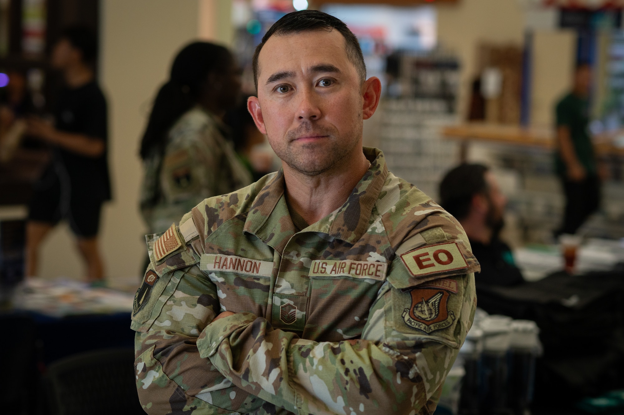 Master Sgt. David Hannon, 36th Wing Equal Opportunity noncommissioned officer in charge, poses for a photo at Andersen Air Force Base, Guam, Sept. 6, 2024. Hannon is one of the first Airmen to sign up for Andersen's new peer-to-peer resiliency initiative, the Sentinel Program. Issues ranging from car issues to long distance relationships problems, the Sentinel Program's goal is to create a larger, more clearer support web for Airmen here on the Forward Edge. (U.S. Air Force photo by Staff Sgt. Pedro Tenorio)