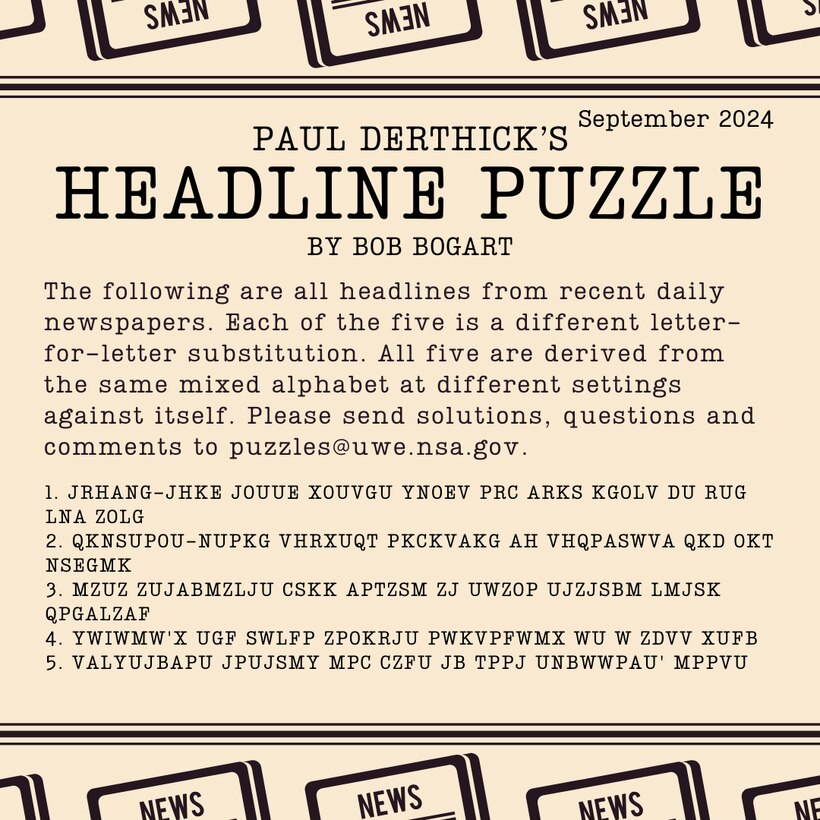 Headline Puzzle: September 2024 Encrypted Headlines Graphic