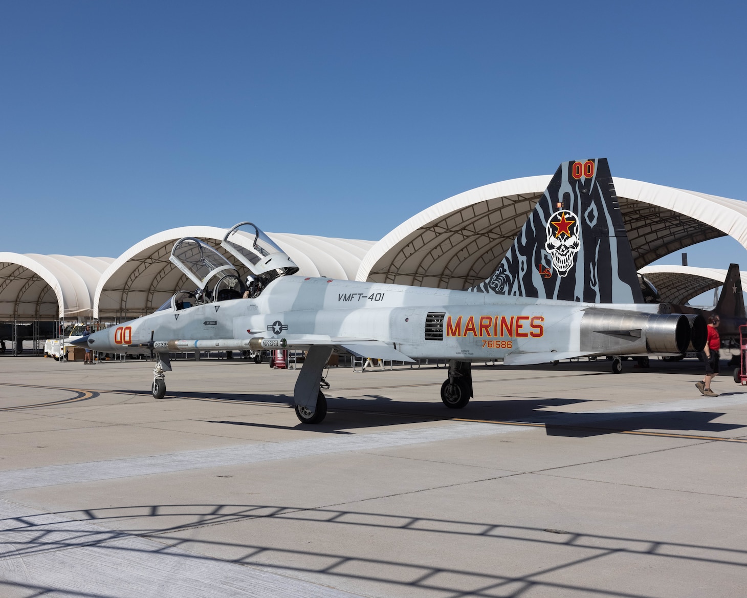 U.S. Marine Corps Lt. Col. Eric Scherrer, commanding officer, Marine Fighter Training Squadron 401 (VMFT-401), Marine Aircraft Group 41, 4th Marine Aircraft Wing, pilots an F-5N Tiger II at Marine Corps Air Station Yuma, Arizona, Oct. 28. VMFT-401 is the only adversary squadron with the mission to act as the opposing force in simulated air combat.