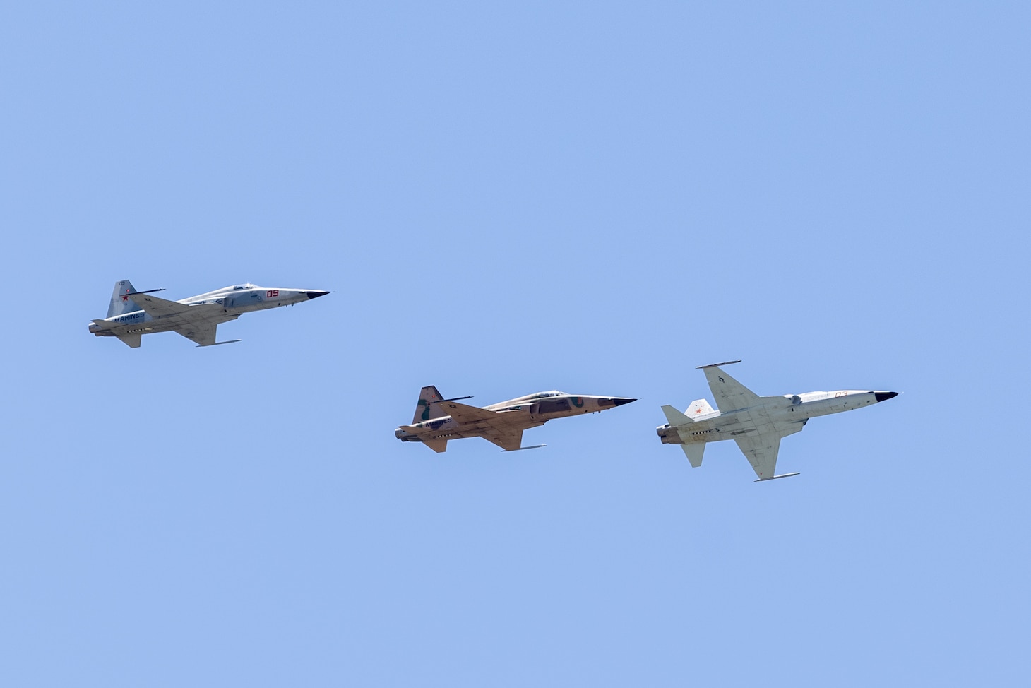 U.S. Marine Corps F-5N Tiger IIs with Marine Fighter Training Squadron (VMFT) 402, Marine Aircraft Group 41, 4th Marine Aircraft Wing, arrive at Marine Corps Air Station Beaufort, South Carolina, May 30. VMFT-402 will be the Marine Corps’ second adversary squadron and will officially be redesignated in September.