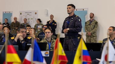 Multinational Force UNITAS leaders receive mission update brief during Exercise UNITAS LXV