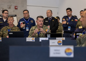 Multinational Force UNITAS leaders receive mission update brief during Exercise UNITAS LXV