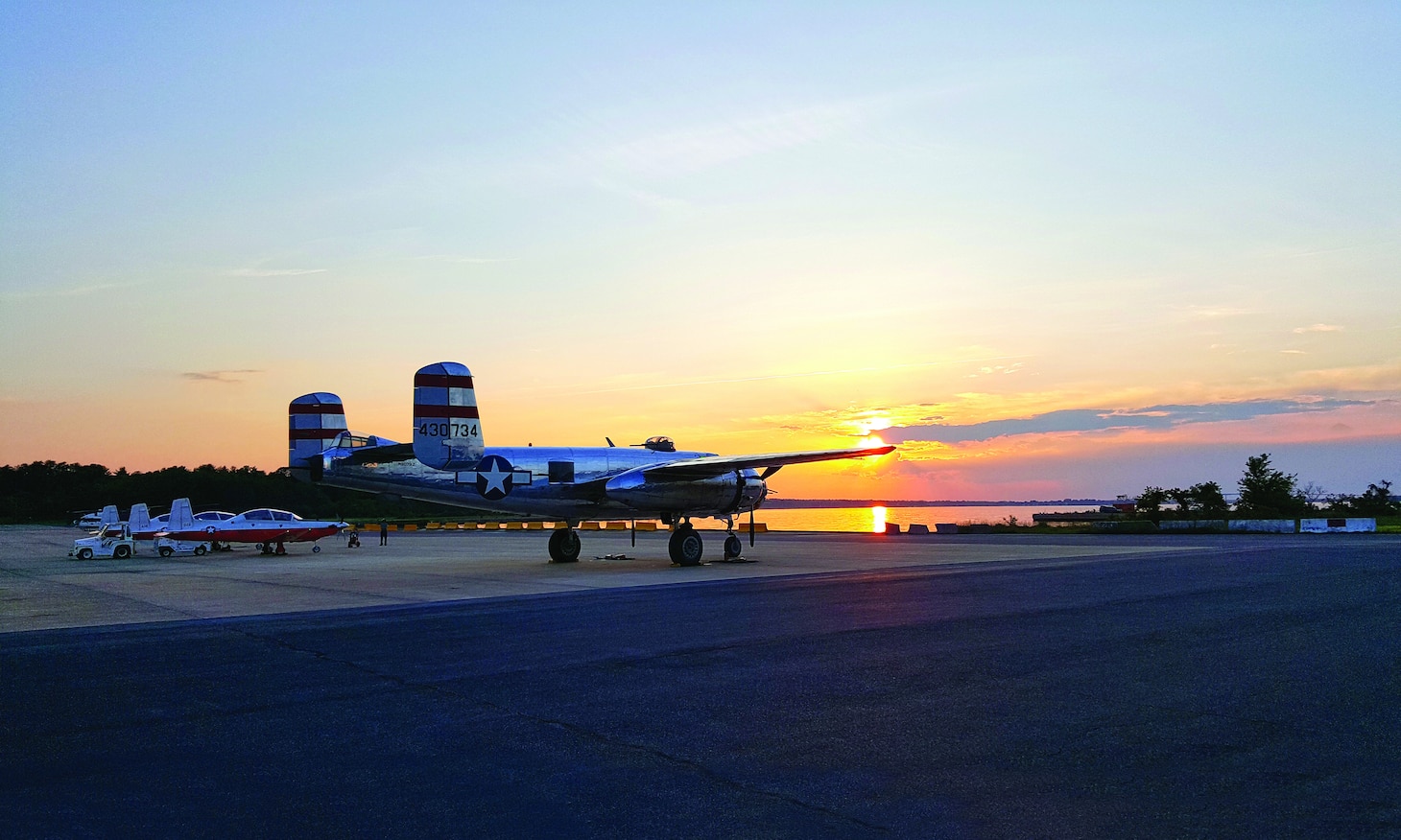 The B-25J Mitchell “Panchito,” owned by Larry Kelley and housed at the Delaware Aviation Museum, conducted qualitative evaluation exercises with the U.S. Navy Test Pilot School Class 149 at Naval Air Station Patuxent River in 2016.