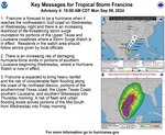 The National Hurricane Center graphic for Tropical Storm Francine, released at 1500Z 09 Sep 2024. The graphic shows the projected path of Tropical Storm Francine as it moves along in the Gulf of Mexico.