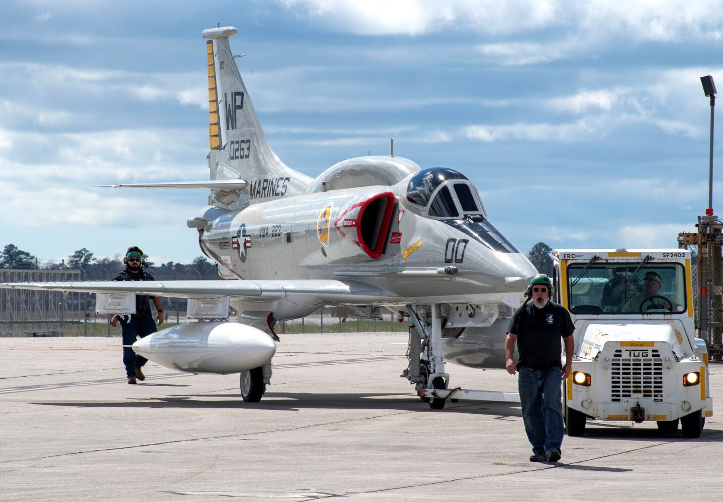 Fleet Readiness Center East (FRCE) recently restored a retired Douglas A-4M Skyhawk. The aircraft will be a historical display onboard Marine Corps Air Station Cherry Point, North Carolina, to honor local Marine Attack Squadron 223, who are known for being the last operational A-4 squadron on the East Coast. For many FRCE artisans, this was their first time working on an A-4, which made for a unique experience.