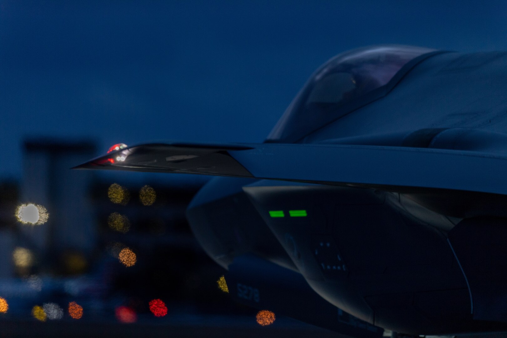 An F-35A Lightning II pilot assigned to the 134th Fighter Squadron, Vermont Air National Guard, prepares to depart during a routine night training mission