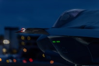 An F-35A Lightning II pilot assigned to the 134th Fighter Squadron, Vermont Air National Guard, prepares to depart during a routine night training mission