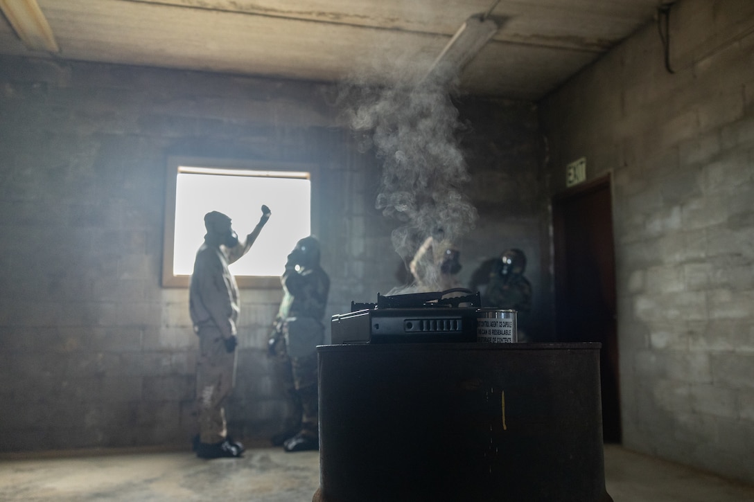 U.S. Marines aboard Marine Corps Base Hawaii conducts annual gas chamber training, MCBH, Sept. 23, 2024. Chemical Biological Radiological Nuclear specialist hosted the training to enhance Marines’ response time and capabilities when called to a CBRN incident. (U.S. Marine Corps photo by Lance Cpl. Clayton Baker)