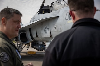 U.S. Navy Rear Adm. Lofgren observes flight operations during UNITAS LXV