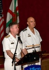 Vice Adm. Thomas Ishee, commander, U.S. 6th Fleet, left, and Rear Adm. Kiril Mihaylov, Commander of the Bulgarian Navy, give a speech during a press conference in Varna, Bulgaria as part of the second serial of exercise Sea Breeze 2024, Sep. 10, 2024