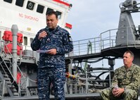 Commodore Dmytro Kovalenko, Chief of Training Command of Ukrainian Navy Command, gives a speech to mark the start of Sea Breeze 2023-3, the third serial of exercise Sea Breeze 2024, Sept. 10, 2024