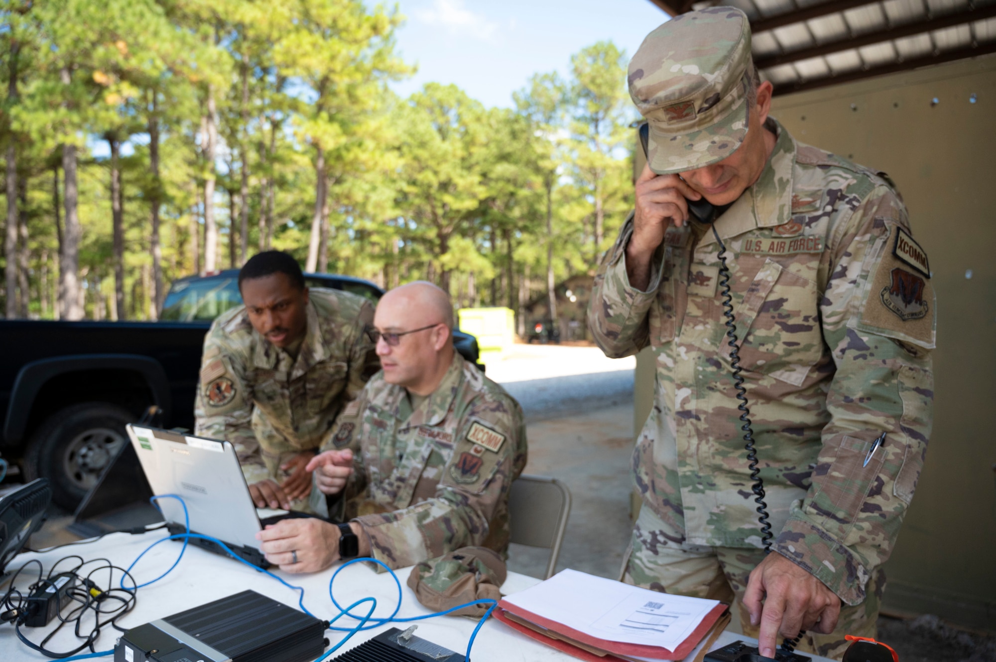 The exercise allowed military personnel to connect unclassified, classified, and EVOIP services in a remote location.  (U.S. Air National Guard photo by Staff Sgt. Renee Crugnale)