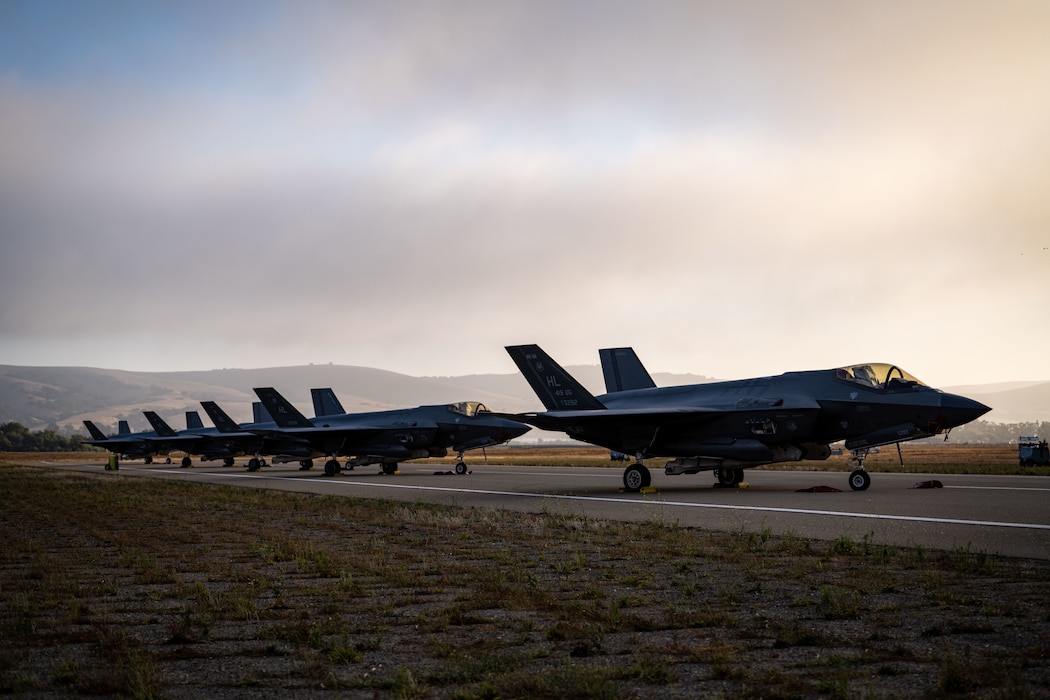 U.S. Air Force F-35A Lightning II aircraft are parked on the runway at Santa Maria, Aug. 5, 2024. The meticulous upkeep of this advanced aircraft highlights the unit’s commitment to operational readiness and effectiveness. AGILE FLAG 24-3 is an Air Combat Command certification exercise that tested the 23rd Wing’s ability to generate combat air power while continuing to move, maneuver, and sustain wing and subordinate force elements in a dynamic and contested environment. ACC’s shift to the Expeditionary Air Base Force Element construct takes the command from a force previously optimized for counterinsurgency combat in a permissive environment to a force now optimized for strategic competition in a contested environment. (U.S. Air Force photo by 2nd Lt. Benjamin Williams)