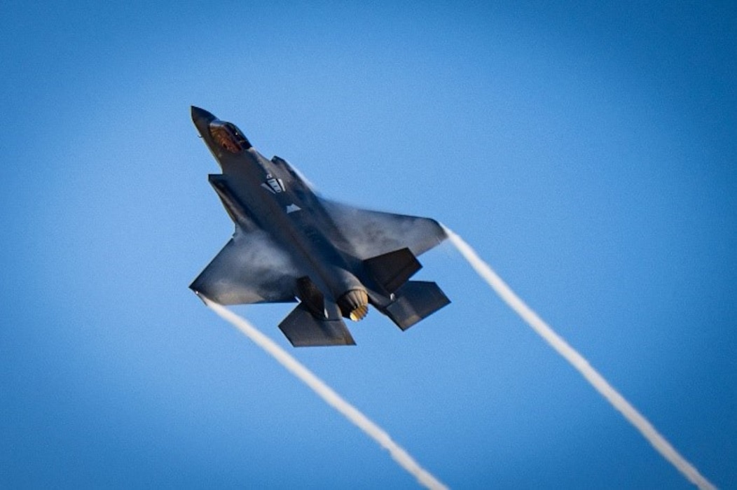 A U.S. Air Force pilot assigned to the 338th Fighter Squadron performs maneuvers in an F-35A Lightning II during exercise Agile Flag 24-3, in Santa Maria, California, Aug. 5, 2024. The 23rd Wing achieved certification within the Air Force Force Generation Model through the exercise. Agile Flag 24-3 is a complex, large-scale joint military exercise, demonstrating the Air Force’s ability to operate in a contested, dynamic environment to ensure U.S. victory in the era of Great Power Competition (U.S. Air Force photo by 2nd Lt. Benjamin Williams)