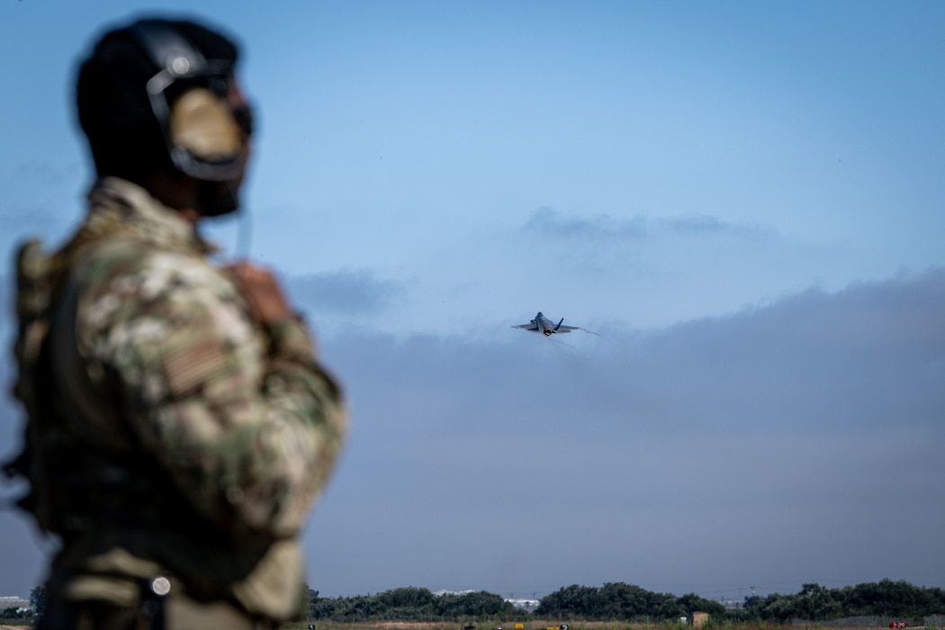 A U.S. Air Force F-35A Lightning II departs Santa Maria, California, during exercise Agile Flag 24-3, Aug. 5, 2024. The 23rd Wing achieved certification within the Air Force Force Generation Model through the exercise. Agile Flag 24-3 was a complex, large-scale, joint military exercise, demonstrating the Air Force’s ability to operate in a contested, dynamic environment to ensure U.S. victory in the era of Great Power Competition. (U.S. Air Force photo by 2nd Lt. Benjamin Williams)