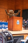 Objee, the mascot of the U.S. Coast Guard Academy, has been inducted into the National Service Animals Memorial (NSAM) Purple Poppy Hall of Fame.