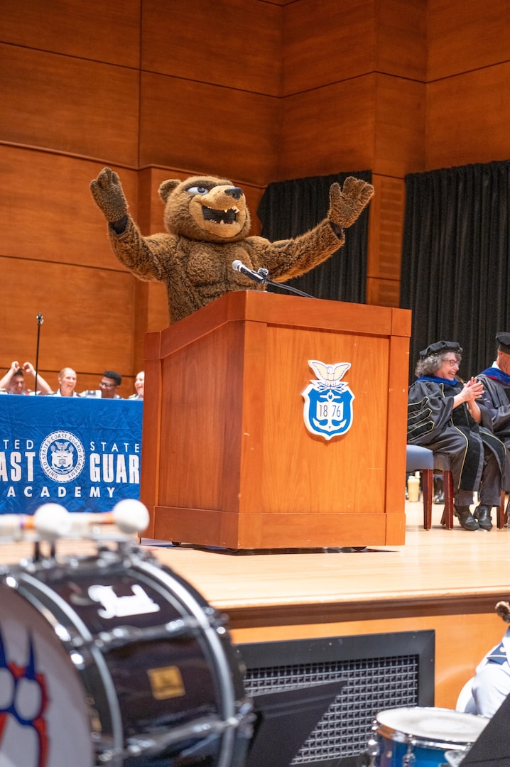 Objee, the mascot of the U.S. Coast Guard Academy, has been inducted into the National Service Animals Memorial (NSAM) Purple Poppy Hall of Fame.