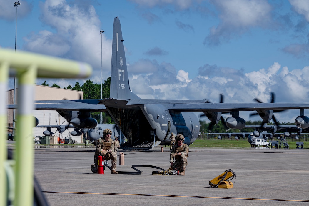 U.S. Air Force Airmen assigned to the 23rd Logistics Readiness Squadron prepare to refuel an A-10C Thunderbolt II at Moody Air Force Base, Georgia, Aug. 28, 2024. Forward Area Refueling Point Airmen are able to establish temporary refueling and rearming stations for aircraft in remote and austere combat zones. (U.S. Air Force photo by Senior Airman Leonid Soubbotine)