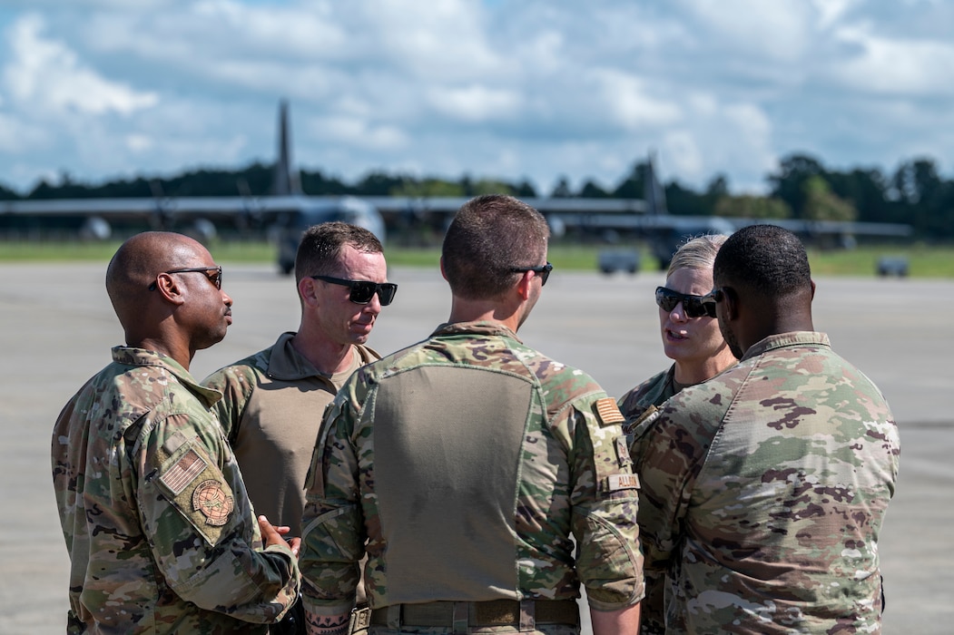 U.S. Air Force Brig. Gen. Jennifer Hammerstedt, Director of Logistics, Engineering, and Force Protection at Headquarters Air Combat Command, speaks with Airmen assigned to the 23rd Logistics Readiness Squadron at Moody Air Force Base, Georgia, Aug. 28, 2024. Airmen were able to rapidly rearm and refuel an A-10C Thunderbolt II demonstrating the capabilities and phenomenal training at Moody AFB. (U.S. Air Force photo by Senior Airman Leonid Soubbotine)