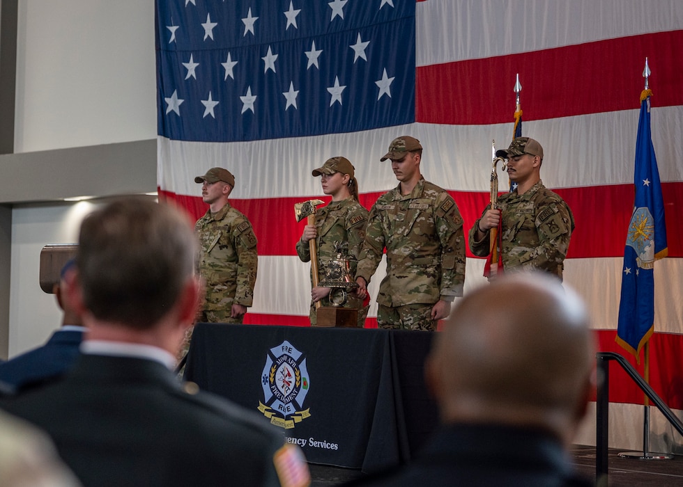 U.S. Air Force firefighters assigned to the 23rd Civil Engineer Squadron perform “The Last Alarm” ringing of the bell during a 9/11 remembrance ceremony at Moody Air Force Base, Georgia, Sept. 11, 2024. The mournful toll of the bell is part of firefighter heritage, and it solemnly announces a comrade’s passing. (U.S. Air Force photo by Senior Airman Leonid Soubbotine)