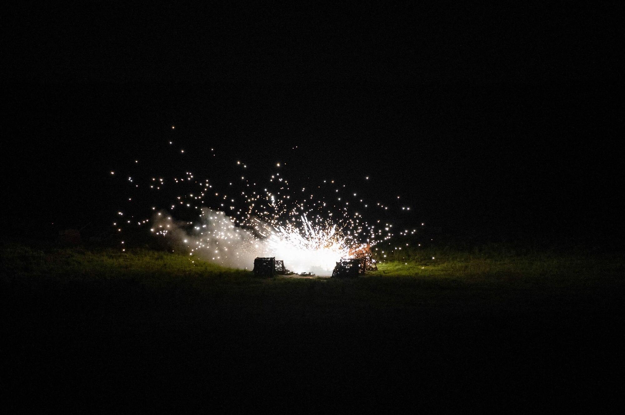 A target is struck by rounds shot from an AC-130J Ghostrider gunship during Emerald Warrior Spiral at the Eglin Range near Hurlburt Field, Florida, Sep. 3, 2024.