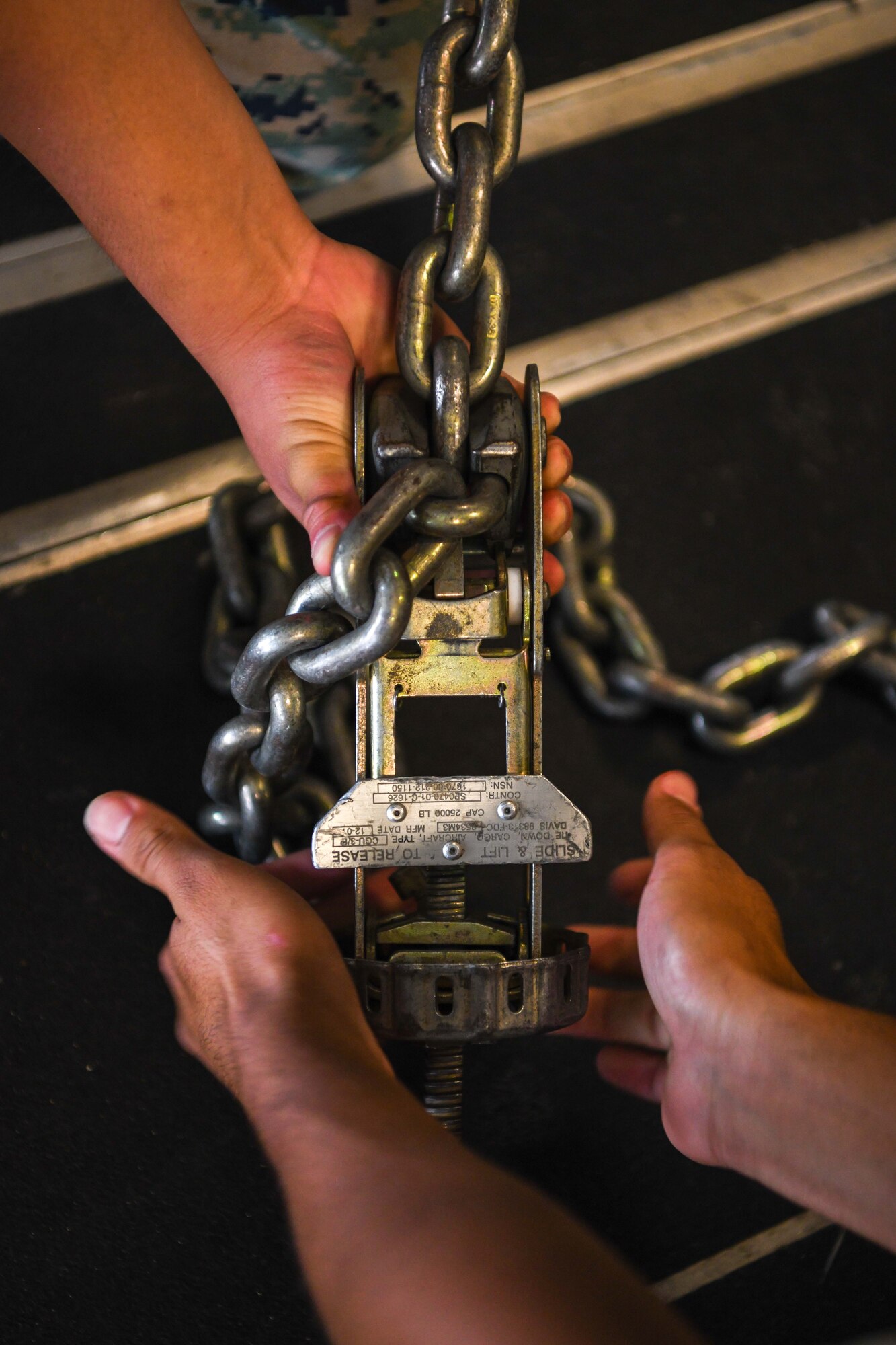A close up shot of a chaining device.