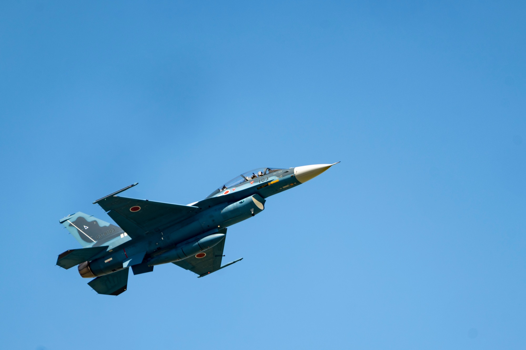 A Mitsubishi F-2 flies over during Air Fest 2024 at Misawa Air Base, Japan, Sept. 8, 2024.