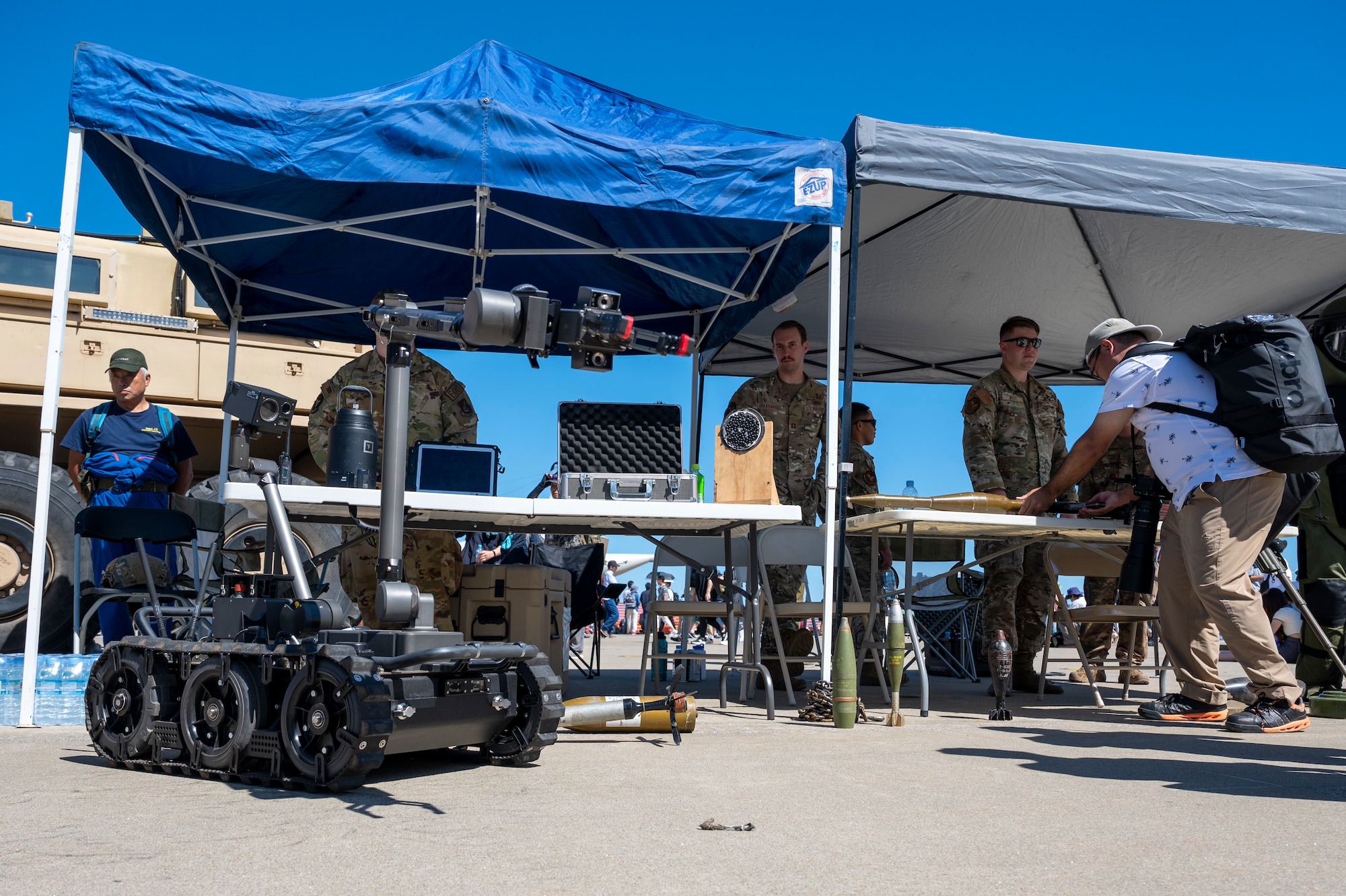 The 35th Civil Engineering Squadron Explosive Ordnance Disposal Flight displays the capability of their unmanned drone during Air Fest 2024 at Misawa Air Base, Japan Sept. 8, 2024.