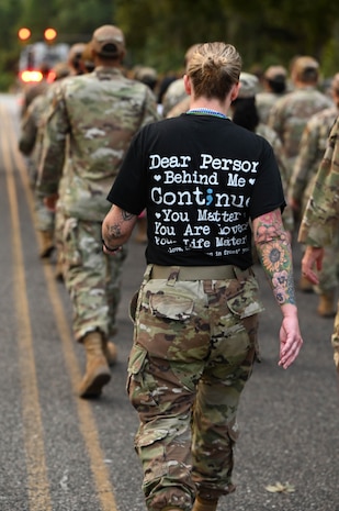 Airmen march in formation