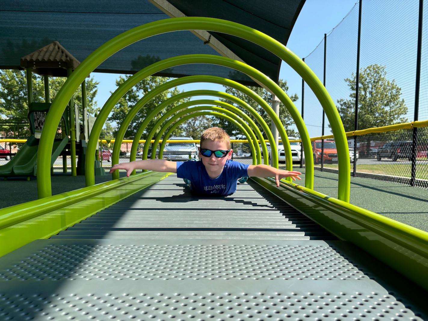 Jordan Roth prepares roll across a new roller table recently built at the Barnett Field playground located on Marine Corps Base Quantico on Aug, 27, 2024. The playground is just one of the projects Marine Corps Community Services is currently completing to improve the quality of life for service members and personnel who live and work on the base.