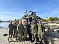 Virginia National Guard senior enlisted leaders prepare to travel via Jurmo-class landing craft to engage with the joint senior noncommissioned officer at the Finnish Naval Academy during a senior NCO exchange Aug. 19-23, 2024, in Finland. Virginia and Finland are partners under the Department of Defense National Guard Bureau State Partnership Program.