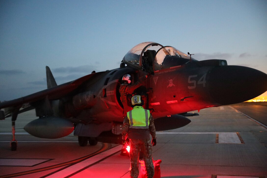 U.S. Marine Corps AV-8B Harrier jets with Marine Medium Tiltrotor Squadron 365 (Reinforced), 24th Marine Expeditionary Unit (MEU) Special Operations Capable (SOC) arrive in Paphos, Cyprus ahead of scheduled bilateral training with the Republic of Cyprus National Guard, September 9, 2024. The training, set to take place from September to early November, was coordinated with the Government of the Republic of Cyprus and the U.S. Embassy in Nicosia. The 24th MEU (SOC) and Wasp Amphibious Ready Group are on a scheduled deployment to U.S. Naval Forces Europe and Africa area of operations to support U.S., Allied, and partner interests in the region, including in the Eastern Mediterranean Sea. Routine training exercises ensure that we, alongside our Allies and partners, are always prepared to respond rapidly and effectively to any mission. (U.S. Marine Corps photos by Staff Sgt. Ryan Sammet)