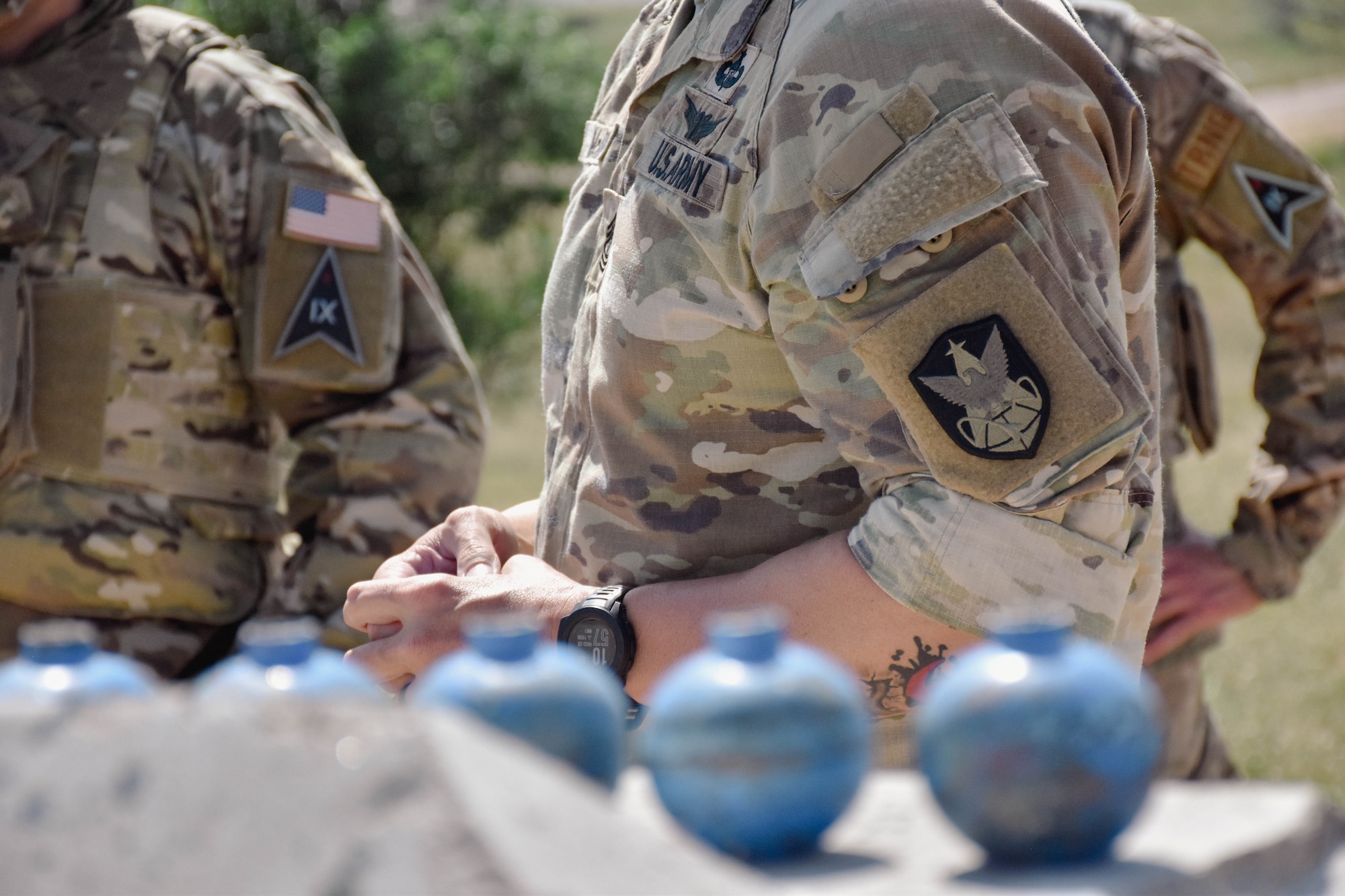 Soldiers with the 1st Space Brigade host guardians with Space Delta 9, Delta 6 and Delta 7, United States Space Force, for M67 grenade qualification at Fort Carson, Colorado, on Aug. 28, allowing the guardians a rare shot at close combat tactics. (U.S. Army photo by Brooke Nevins)