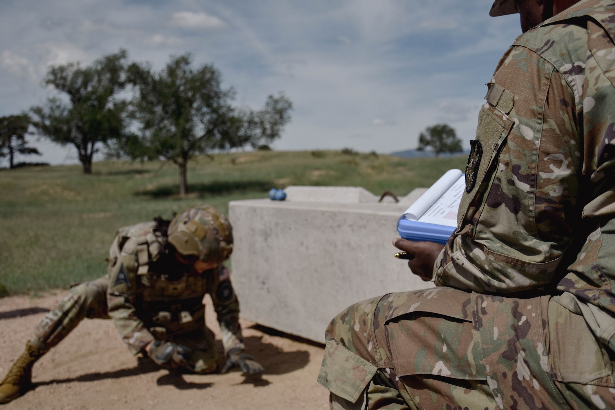 Soldiers with the 1st Space Brigade host guardians with Space Delta 9, Delta 6 and Delta 7, United States Space Force, for M67 grenade qualification at Fort Carson, Colorado, on Aug. 28, allowing the guardians a rare shot at close combat tactics. (U.S. Army photo by Brooke Nevins)