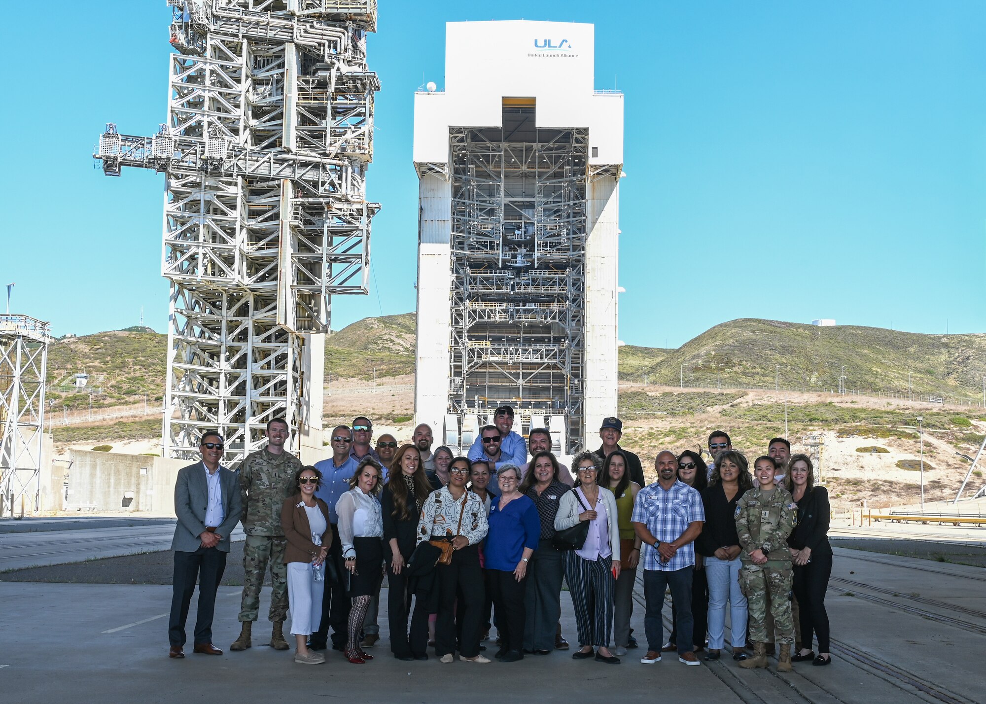 The Leadership Santa Maria Valley members pose for a group photo in front of Space Launch Complex 6 during a tour at Vandenberg Space Force Base.